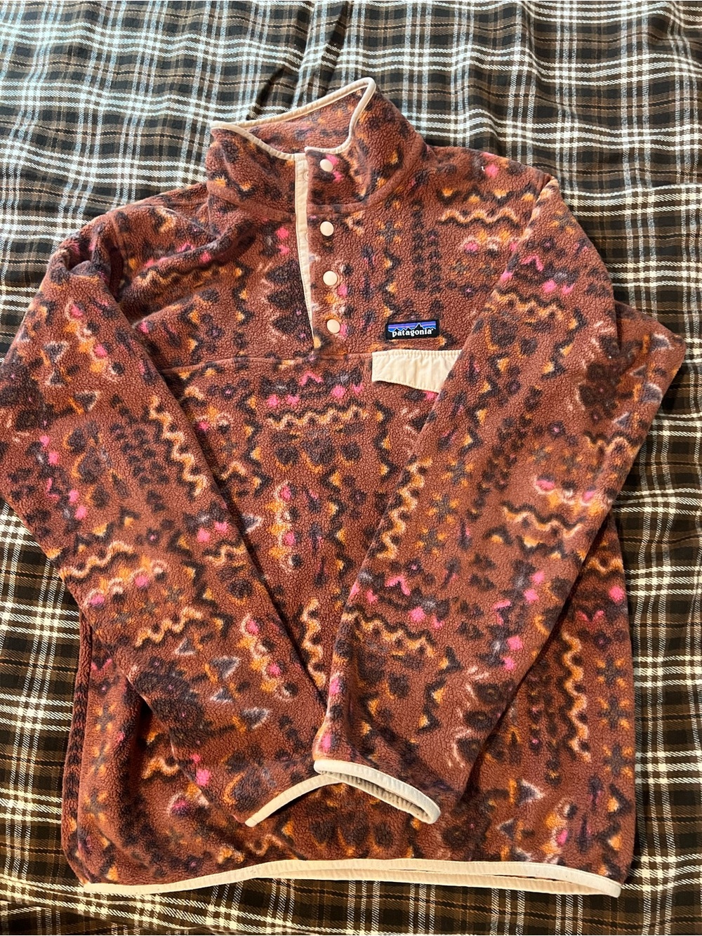Patagonia Women’s Brown Synchilla Snap-T Fleece Pullover Wandering Woods Small
